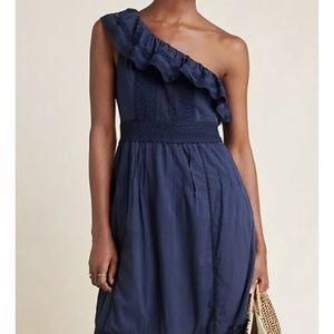 Anthropologie Velvet midi navy dress sz M